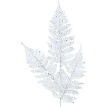 umělá květina Větev vánoční pvc 70cm bílá třpytky (787627)