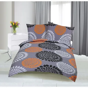 Povlečení Povlečení bavlněný satén 140x200 a 70x90 cm šedooranžová fantazie