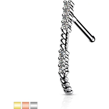 Piercing Piercingate Piercing do nosu PNO00267 - Barva/Motiv: Růžové zlato/Čirá, Délka tyčky: 6 mm, Průměr tyčky: 0,8 mm