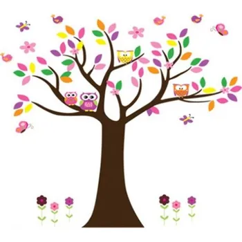 Samolepící dekorace Samolepky na zdi dětské Strom duhový s ptáčky