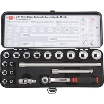 Gola sada WURTH GOLA SADA NÁSTRČNÝCH KLÍČŮ 3/8" 19 KS V SADĚ (SADA OŘECHŮ 6 HR. 3/8 , S RÁČNOU 19D ZEBRA)