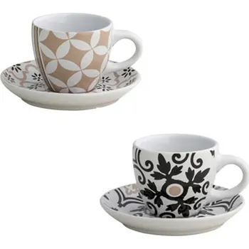 Sada 2 šálků s podšálkami na presso 100ml Alhambra I. BRANDANI (barva - kamenina, bílá/černá/hnědá)