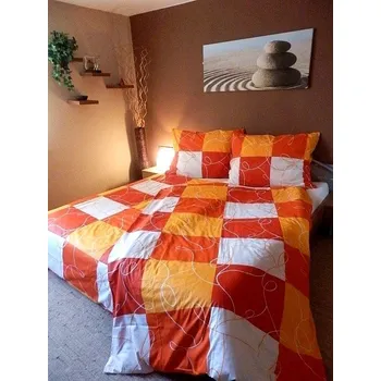 Povlečení Bavlněné povlečení Šachy oranžové prodloužené 70x90/140x220
