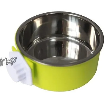 Miska pro psa Dvojitá miska na zavěšení zelená s potiskem S