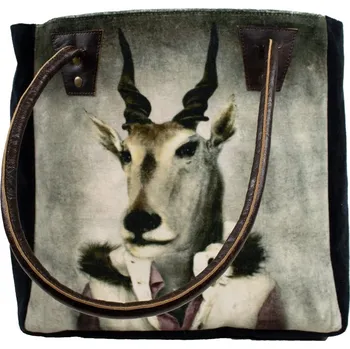 Sametová kabelka s koženými uchy mr. Antilopa - 32*30*19cm