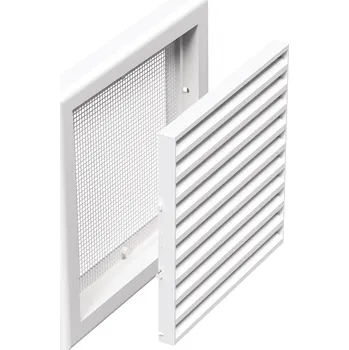 Stavební výplň Dalap GP 100 N PVC větrací mřížka bez příruby s pevnou žaluzií a síťkou 154x154 mm, bílá