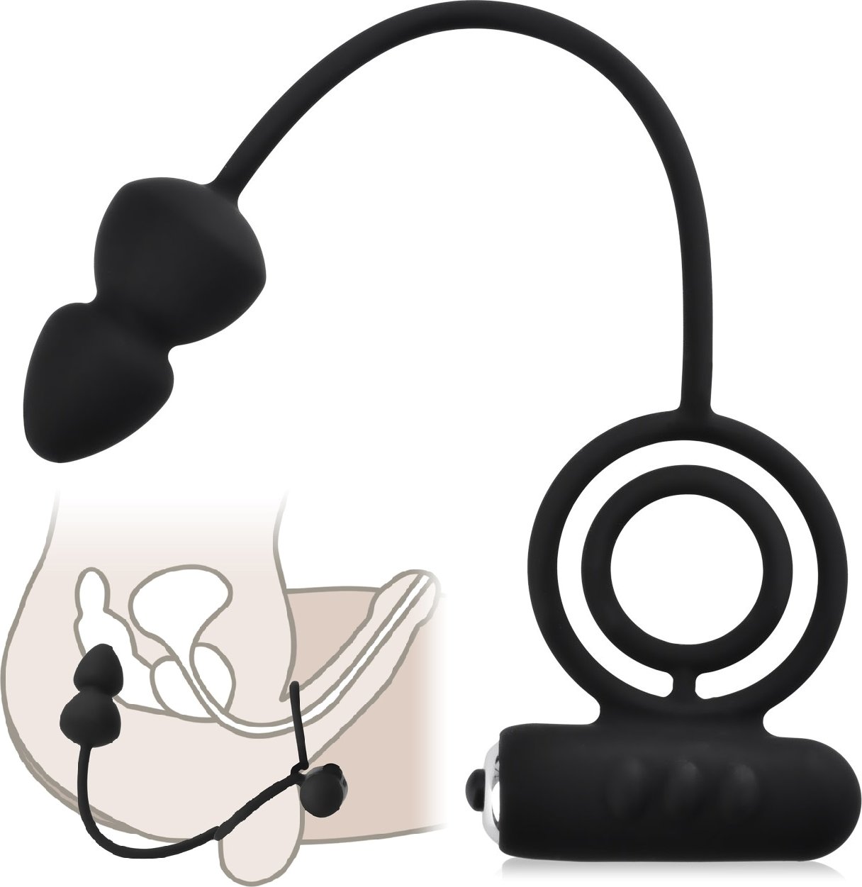 ANÁLNÍ KOLÍK S DVOJITÝM KROUŽKEM NA PENIS A VARLATA + MASAŽÉR ANÁLU A