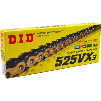 Řetězová sada pro motocykl DID - Japonsko 114čl. řetěz DID typ 525VX3 černo-zlatý