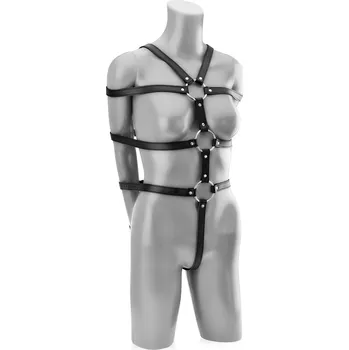 KOŽENÝ VÁZACÍ POSTROJ - PEVNÉ PÁSY VE FORMĚ BODY - BDSM, SADO-MASO -