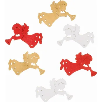 Vánoční dekorace Dřevění andělé s trumpetkou 6 cm, 6 ks 3828