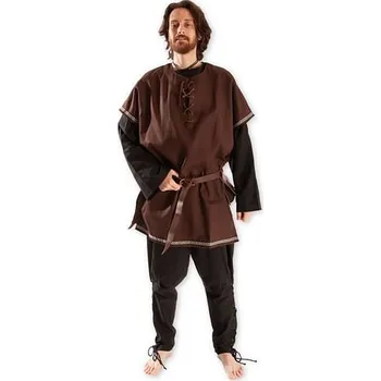 Karnevalový kostým imago Zdobená bavlněná tunika se šněrováním - hnědá, velikost L