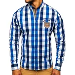 Modrá pánská kostkovaná košile s dlouhým rukávem Bolf 1766-1 - M