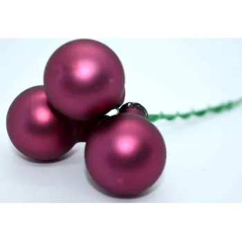 Vánoční dekorace baňky na drátku 3ks - bordó matná