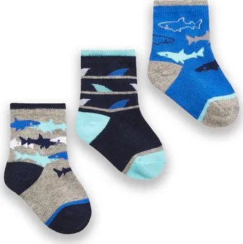 Cotton Rich Ponožky kojenecké chlapecké žralok A 3 páry velikost ponožek: 15-18 (6-12 měsíců)