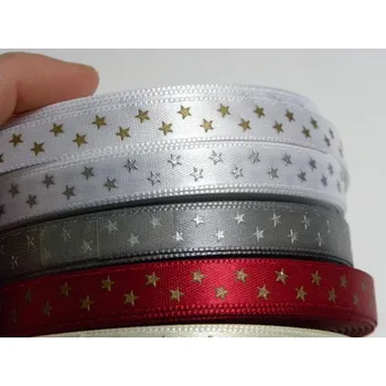 Stuha saténová tm. červená s hvězdičkami