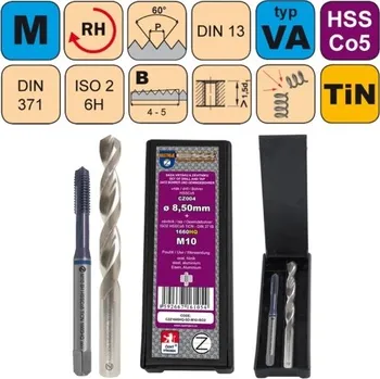 Ruční nářadí NÁSTROJE CZ Sada str. závitníku /CZZ1660HQ/ HSSCo5 TiCN a vrtáku CZ004 HSSCo5 v plastové krabičce CZZ Závit: SD-M4