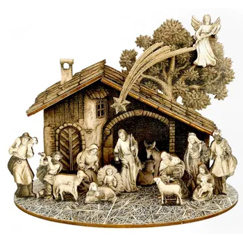 Betlém Amadea Dřevěný skládací betlém 3D 20 cm sépiový