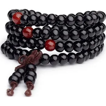 Náhrdelník Blingstar Dřevěný Náramek / Náhrdelník Buddha - Mala - black - 1857 korálky