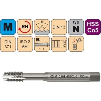 Závitořezný nástroj NÁSTROJE CZ Strojní závitník /CZZ1750/ pro metrický závit s přímou drážkou a lamačem třísek CZZ Závit: M4