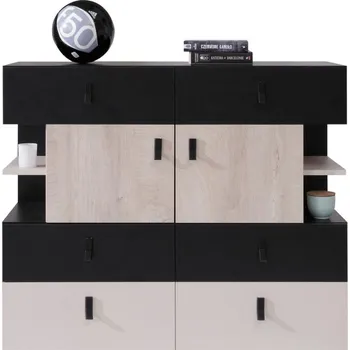 Dětská skříň Komoda Planet 110cm L/P Čierna/Dub/Béžová