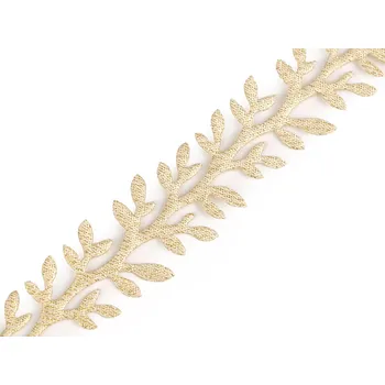 Saténový prýmek šíře 24 mm větvička s lurexem vánoční, barva 2 zlatá sv.