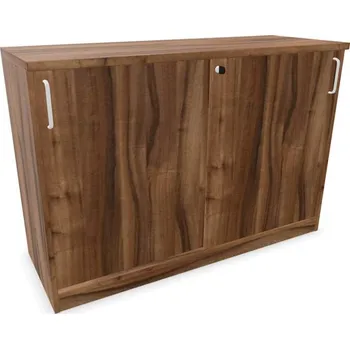 Policová skříň Kancelářská skříň - dveře posuvné, v x š x h: 825 x 1200 x 445 mm, barva ořech
