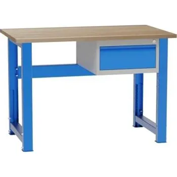Dílenský stůl Dílenský stůl, výškově přestavitelný, d x h x v: 1200x700x827-1027 mm, barva modrá RAL5012, 1 zásuvka