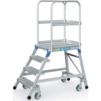 Lešení Plošinový žebřík, výška plošiny 960 mm, 4 stupně z ocelového roštu