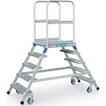 Lešení Dvoustranný plošinový žebřík, výška plošiny 1200 mm, 5 stupně z ocelového roštu