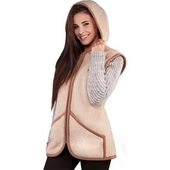 Vesta s kapucí Everest z přírodní ovčí vlny S-L béžová, Barevné varianty Béžová, Velikosti M 200-100-00269