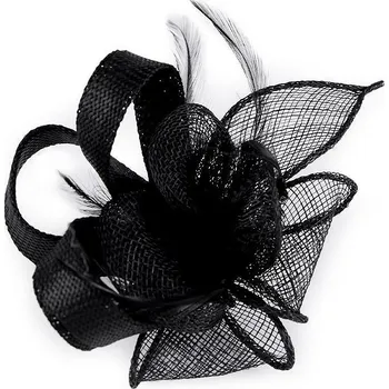 Fascinátor / brož květ s peřím, barva 5 černá