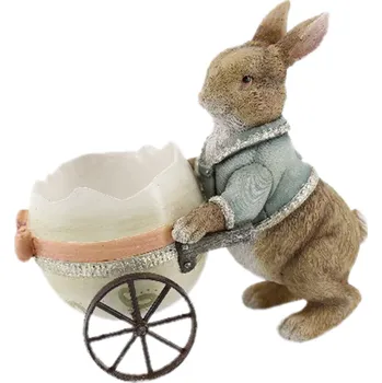 Bytová dekorace Dekorace králík s vozíkem ze skořápky - 16*9*14 cm