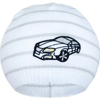 Čepice Jarní čepička New Baby s autíčkem bílo-světle šedá, vel. 86/92