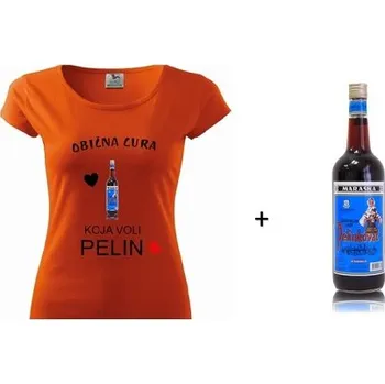 Dámské tričko Originální dámské tričko + likér Pelinkovac, Velikost: XS, Barva: modrá