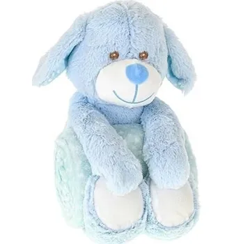 plyšák Mikro Trading Medvídek sedící s dětskou dekou 75 x 75 cm 26 cm