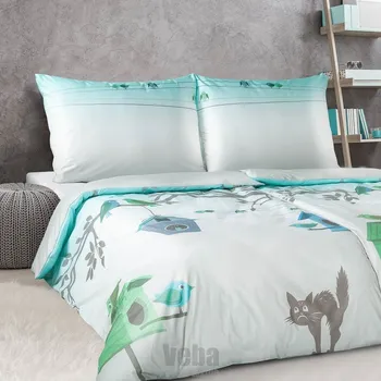 Povlečení VEBA Povlečení Geon ptačí budky světle šedá 70x90 + 140x200 cm