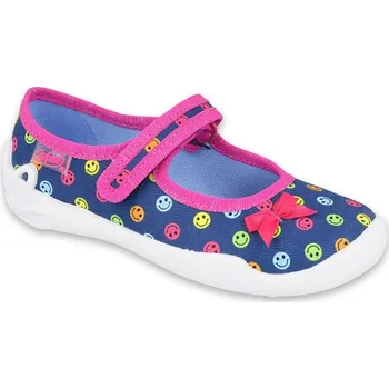 Dívčí bačkory Balerínky bačkůrky papučky Befado Blanca 114X437 modré se smajlíky velikost: 26
