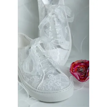 Dámské tenisky StudioAgnesSvatební tenisky NADINE krajkové Barva: IVORY smetanová, Velikost: 42, Materiál: Krajka