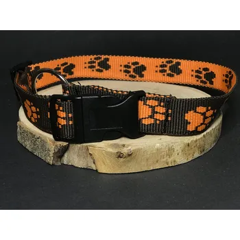 Obojek pro psa Palkar obojek z popruhu pro psy 65 cm x 25 mm černo-oranžová s tlapkami (Palkar obojek z popruhu pro psy 65 cm x 25 mm černo-oranžová s tlapkami)