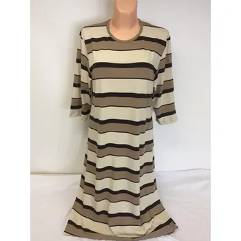 Dámské šaty Pruhované šaty béžové BIKA, Barva Béžová, Velikost XXL 48, Materiál 96% Viskoza 4% Lycra