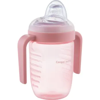 dětská jídelní sada CANPOL BABIES hrníček nevylévací se silikonovým pítkem 220 ml 9m+ růžový