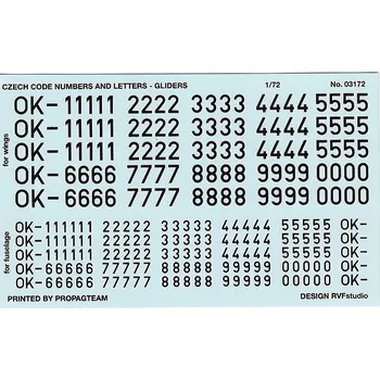Plastikový model 1:72 Čísla a písmena na kluzáky (černá)