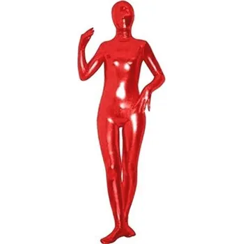 Metalický lesklý zentai celotělový obleček Červená S unisex