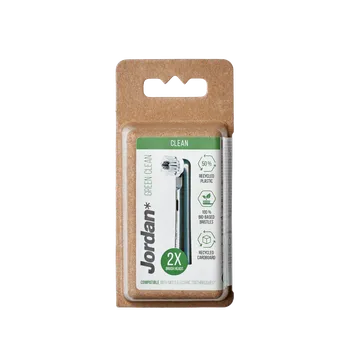 Náhradní hlavice k elektrickému kartáčku Jordan Green Clean, ekologické kartáčkové hlavice z recyklovaného plastu, 2 ks