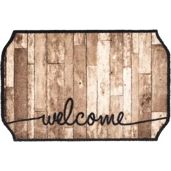 Vnitřní čistící pratelná vstupní rohož FLOMA Prestige Welcome wood octagon - 50 x 75 x 0,7 cm