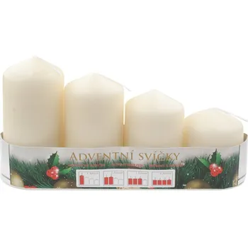 Anděl Přerov Adventní svíce válec krémová postupka 50, 75, 90, 105 x 50 mm, 4 ks