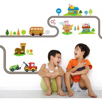 Samolepící dekorace Samolepka na zeď "Cesta s autíčky 1" 147x40 cm