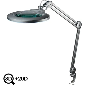 Lupa Šedá stolní LED lampa s lupou IB-178, průměr 178mm, 8D+20D