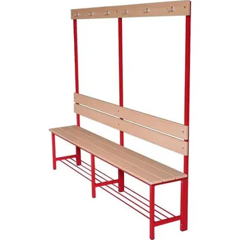 Zahradní lavice ŠATNA L š. lavička s opěr. a věšákem, Barva kovové konstrukce RAL 9006 hliníková, Barva lamina světlý buk, Šířka 200 cm Křovina s.r.o. A205+A208