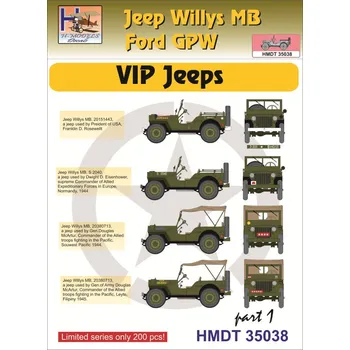 autíčko 1/35 Decals Jeep Willys MB/Ford GPW VIP Jeeps 1